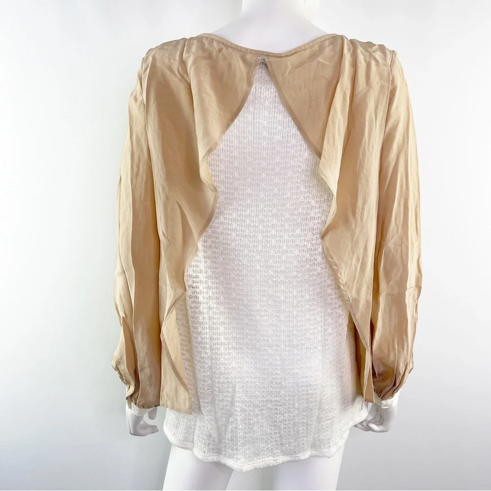 NEW Sjobeck Sand Tan AMAL Long Sleeve Keyhole Blouse with Split Back - Picture 5 of 12